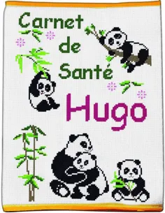 Toise ou carnet à broder : 24x42 cm, CARNET DE SANTE PANDAS- BIAIS JAU