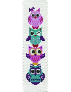 Petit ouvrage à broder : 5x20 cm, MARQUE PAGE CHOUETTES | Zéphyr Tissu