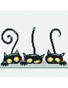 Tableau à broder : 15x15 cm, TABLEAU LES CHATS CURIEUX | Zéphyr Tissus