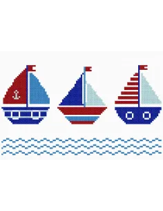 Tableau à broder : 10x15 cm, TABLEAUTIN LES 3 PETITS BATEAUX | Zéphyr 
