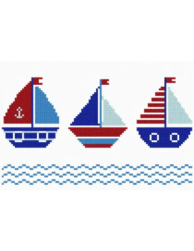 Tableau à broder : 10x15 cm, TABLEAUTIN LES 3 PETITS BATEAUX | Zéphyr 