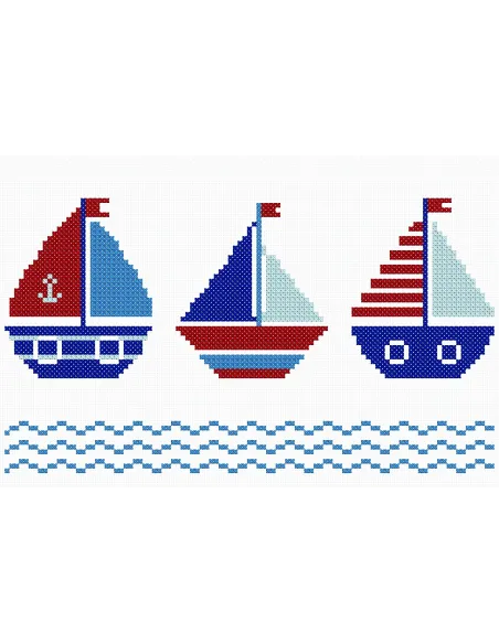 Tableau à broder : 10x15 cm, TABLEAUTIN LES 3 PETITS BATEAUX | Zéphyr 
