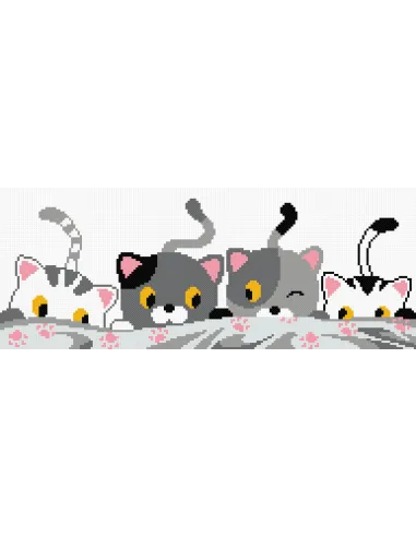 Tableau à broder : 28x10 cm, TABLEAU PETITS CHATS | Zéphyr Tissus