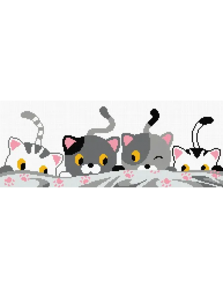 Tableau à broder : 28x10 cm, TABLEAU PETITS CHATS | Zéphyr Tissus