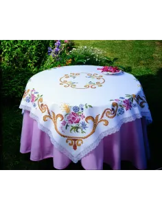 Linge de table à broder : 120x120 cm, NAP BORD DENTEL.120X120 PENELO |