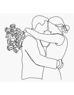 Tableau à broder : 31x29 cm, LINE ART COUPLE AU BOUQUET | Zéphyr Tissu