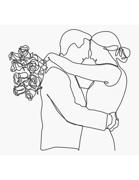 Tableau à broder : 31x29 cm, LINE ART COUPLE AU BOUQUET | Zéphyr Tissu