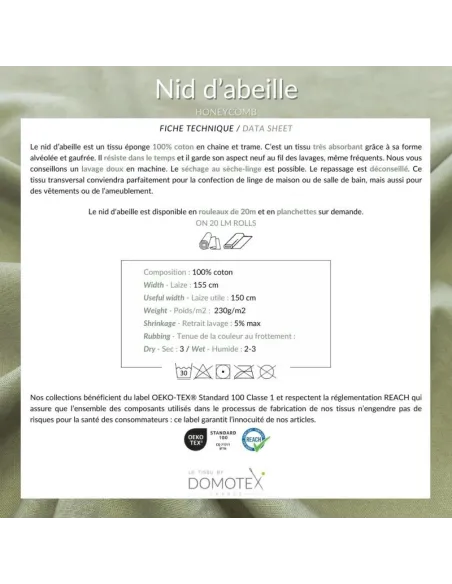 Nid d'Abeille Uni au Mètre | Zephyr Tissus