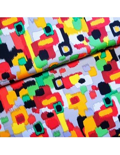 Tissu, Satin Coton Stretch, Motif Graphique, Laize 140 cm, 97% Coton 3% Élasthanne