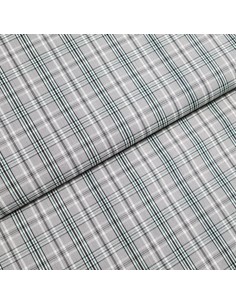Tissu, Popeline de Coton Carreaux, Vert et Gris, Laize 150 cm, 100% Coton