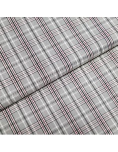Tissu, Popeline de Coton Carreaux, Rouge et Gris, Laize 150 cm, 100% Coton