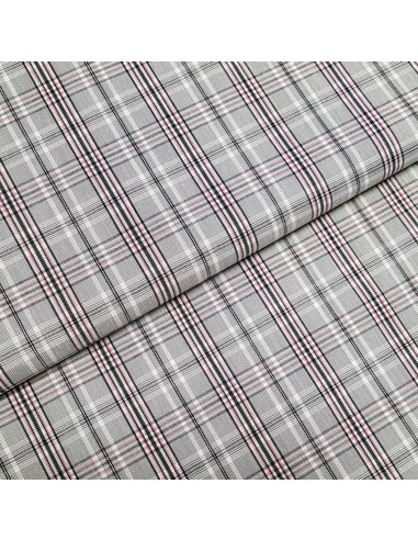 Tissu, Popeline de Coton Carreaux, Rouge et Gris, Laize 150 cm, 100% Coton