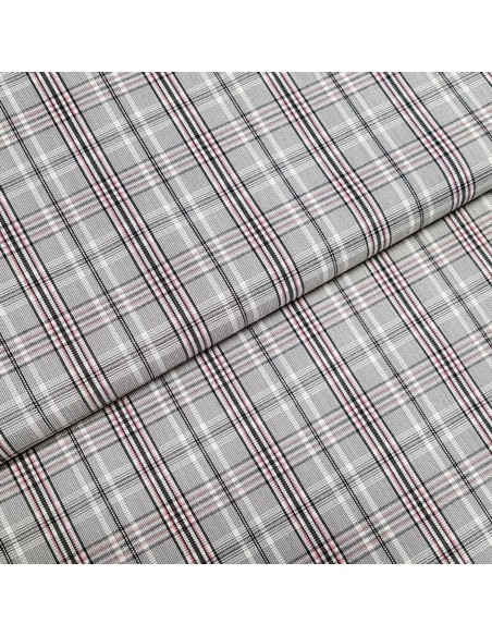 Tissu, Popeline de Coton Carreaux, Rouge et Gris, Laize 150 cm, 100% Coton
