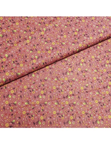 Tissu, Popeline de Coton Fleurie, Fushia, Laize 150 cm, 100% Coton