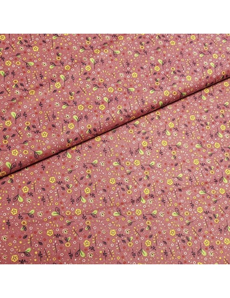 Tissu, Popeline de Coton Fleurie, Fushia, Laize 150 cm, 100% Coton