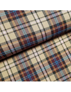 Tissu, Tartan Écossais à Carreaux, Marron Clair et Bordeaux, Laize 145 cm, Polyester Viscose Spandex