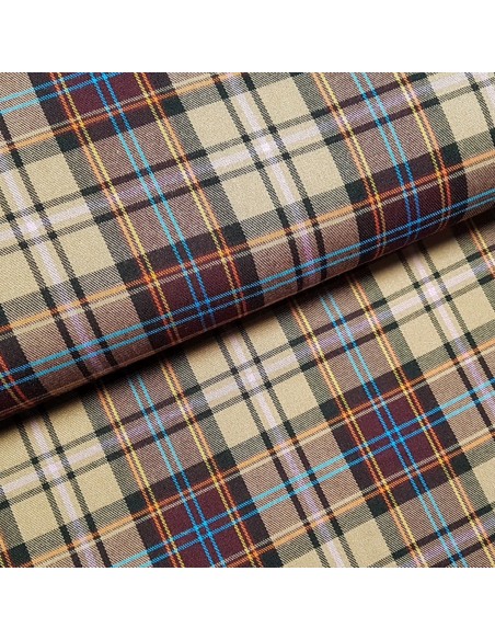 Tissu, Tartan Écossais à Carreaux, Marron Clair et Bordeaux, Laize 145 cm, Polyester Viscose Spandex