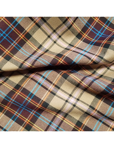 Tissu, Tartan Écossais à Carreaux, Marron Clair et Bordeaux, Laize 145 cm, Polyester Viscose Spandex