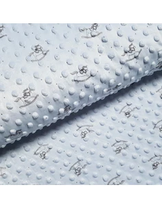 Tissu, Polaire Minky Imprimé Chevaux de Bois, Bleu Ciel, Laize 150 cm, 100% Polyester