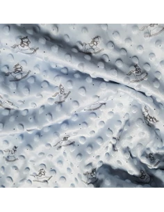 Tissu, Polaire Minky Imprimé Chevaux de Bois, Bleu Ciel, Laize 150 cm, 100% Polyester 2