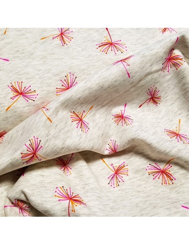 Tissu, Sweat Imprimé Fleurs Pissenlits, Multicolore, Laize 150 cm, 40% Coton 56% Polyester 4% Spandex