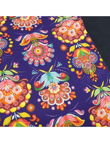 Tissu, Softshell Molletonné Fleuri, Bleu Marine & Violet, Laize 147 cm, 96% Polyester 4% Spandex Déperlant
