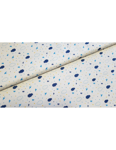 Piqué de coton oiseaux et nuages