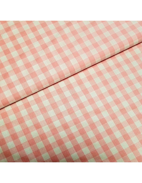Tissu, Vichy Carreaux Moyen, Rose Bonbon et Blanc, Laize 150 cm, 100% Coton