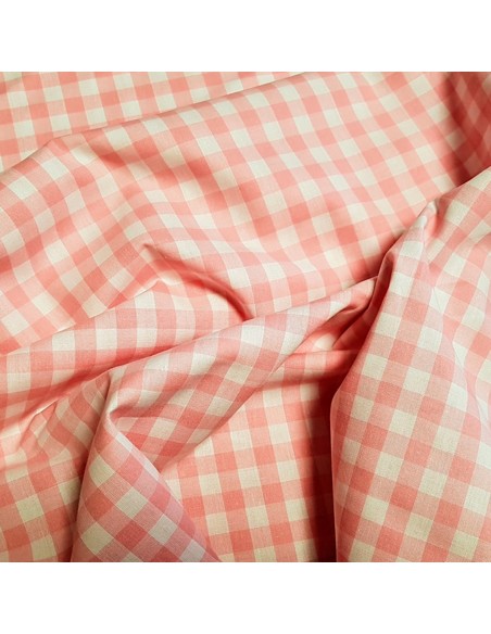 Tissu, Vichy Carreaux Moyen, Rose Bonbon et Blanc, Laize 150 cm, 100% Coton