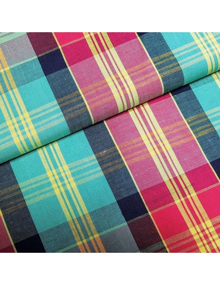 Tissu, Madras, Vert et Rouge, Laize 150 cm, 100% Coton
