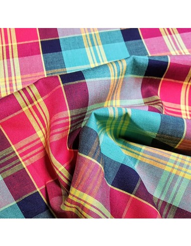 Tissu, Madras, Vert et Rouge, Laize 150 cm, 100% Coton