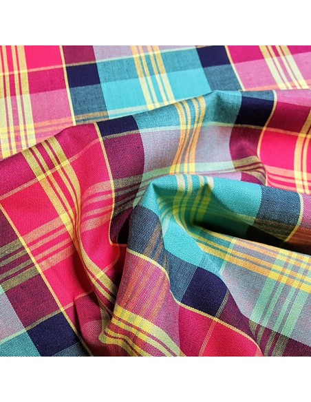 Tissu, Madras, Vert et Rouge, Laize 150 cm, 100% Coton