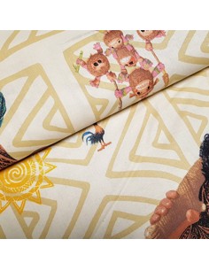 Tissu, Popeline de Coton Imprimée Vaiana, Multicolore, Laize 140 cm, 100% Coton