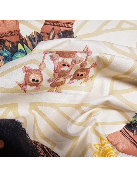 Tissu, Popeline de Coton Imprimée Vaiana, Multicolore, Laize 140 cm, 100% Coton