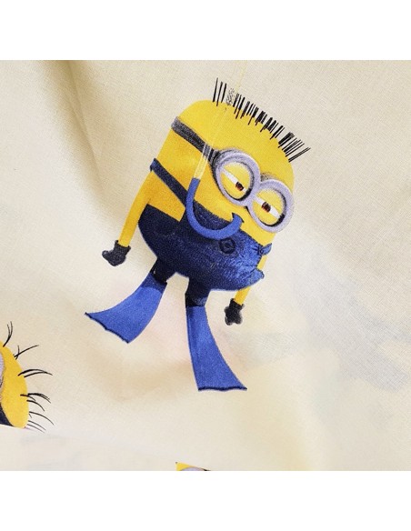 Tissu, Popeline de Coton Imprimée Minions, Multicolore, Laize 140 cm, 100% Coton