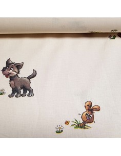 Tissu, Popeline de Coton, Petit Chaperon Rouge Multicolore, Laize 140 cm, 100% Coton