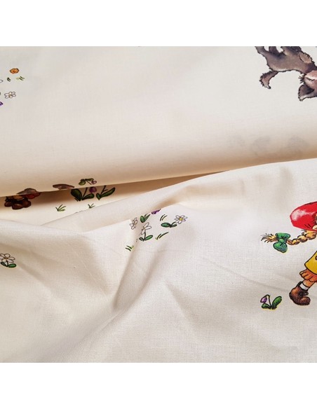 Tissu, Popeline de Coton, Petit Chaperon Rouge Multicolore, Laize 140 cm, 100% Coton