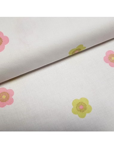 Tissu, Popeline de Coton Fleurs et Papillons, Multicolore sur Blanc, Laize 180 cm, 100% Coton 115g/m²