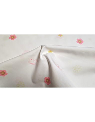 Popeline coton fleurs et papillons