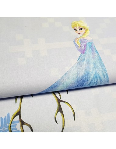 Tissu, Popeline de Coton Imprimée Reine des Neiges, Bleu Glacé, Laize 140 cm, 100% Coton