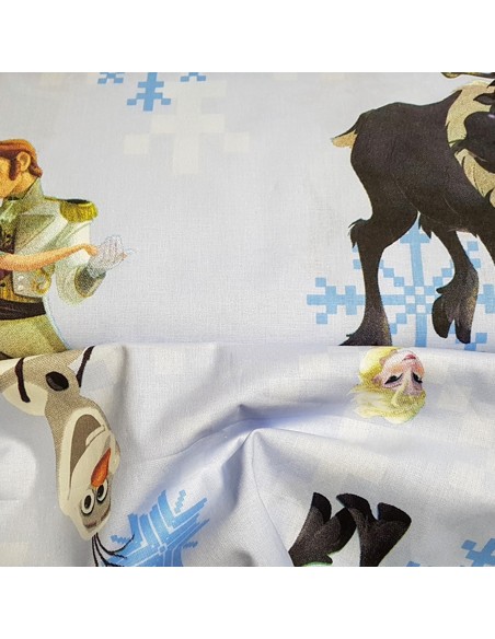Tissu, Popeline de Coton Imprimée Reine des Neiges, Bleu Glacé, Laize 140 cm, 100% Coton