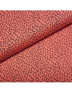 Tissu, Coton Satin Stretch Motif Pépins, Rose, Laize 150 cm, 95% Coton 3% Élasthanne