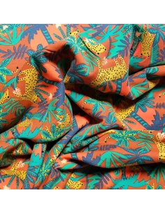 Tissu, Sweat Imprimé Tigre, Terracotta, Laize 150 cm, Coton Bio Stretch 2