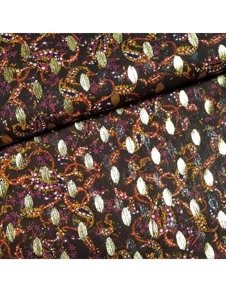 Tissu, Mousseline Ethnique, Marron, Laize 150 cm, 100% Polyester 112g/ml