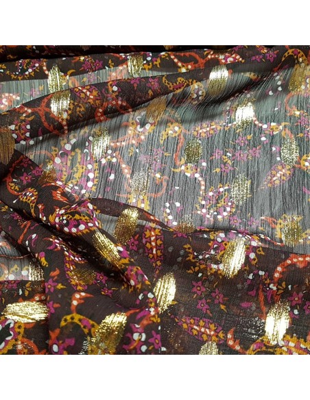 Tissu, Mousseline Ethnique, Marron, Laize 150 cm, 100% Polyester 112g/ml