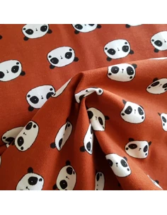 Tissu, Coton Gratté Imprimé Pandas, Terracota, Laize 145 cm, 100% Coton 2