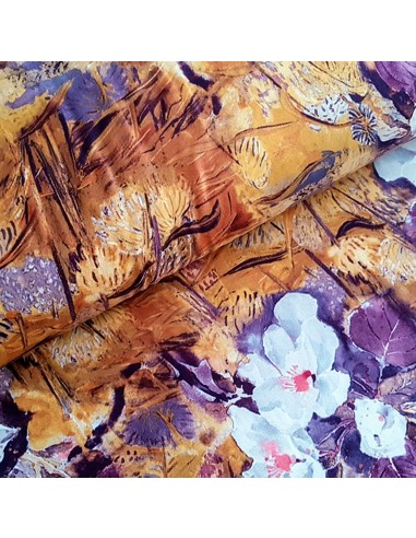 Tissu, Jersey Fleuri, Jaune Moutarde, Laize 150 cm, Polyester Spandex