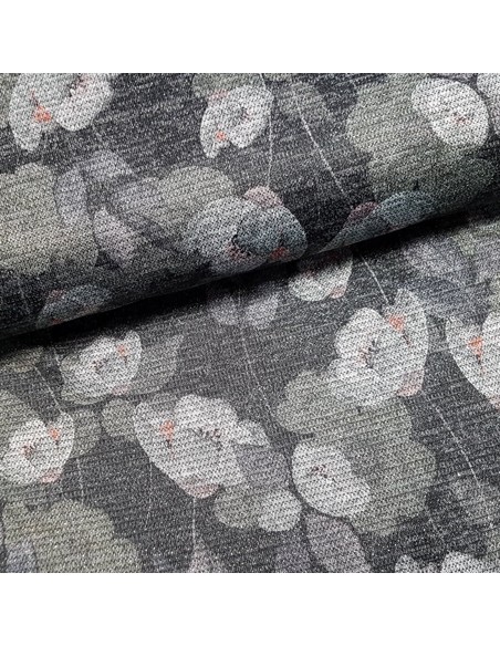 Tissu, Jersey Fleuri Style Japonais Pailleté, Éclat Métallique, Laize 150 cm, Polyester Viscose Stretch