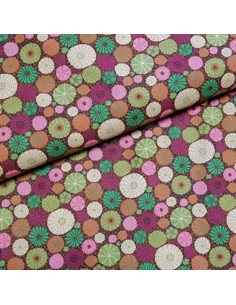 Tissu, Popeline de Coton Coquillages, Fond Marron, Laize 150 cm, 100% Coton