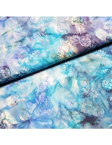 Tissu, Batik Ananas, Bleu, Laize 112 cm, 100% Coton